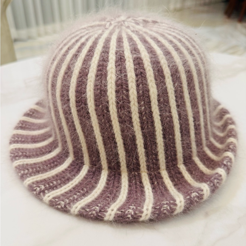 One size rabbit hair felt woman bucket knit hat